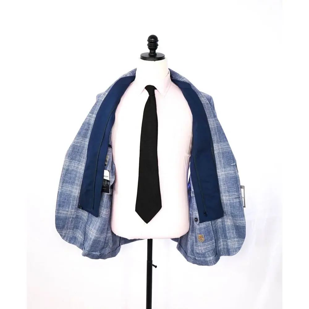$1,995 CORNELIANI - Baby Blue Wool/Linen Coat Insert Blazer - 44R